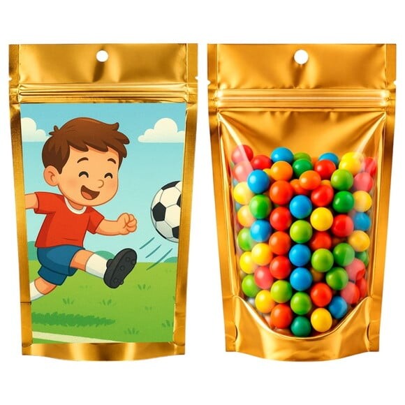 Saco Festa Metalizado Dourado 13x20 Jogador de Futebol
