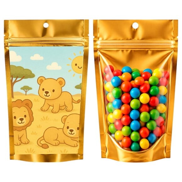 Saco Festa Metalizado Dourado 13x20 Leãozinhos