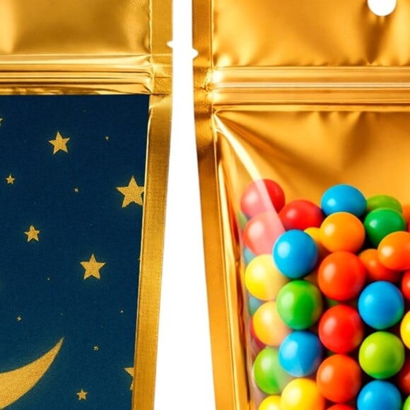 Saco Festa Metalizado Dourado 13x20 Lua e Estrelas