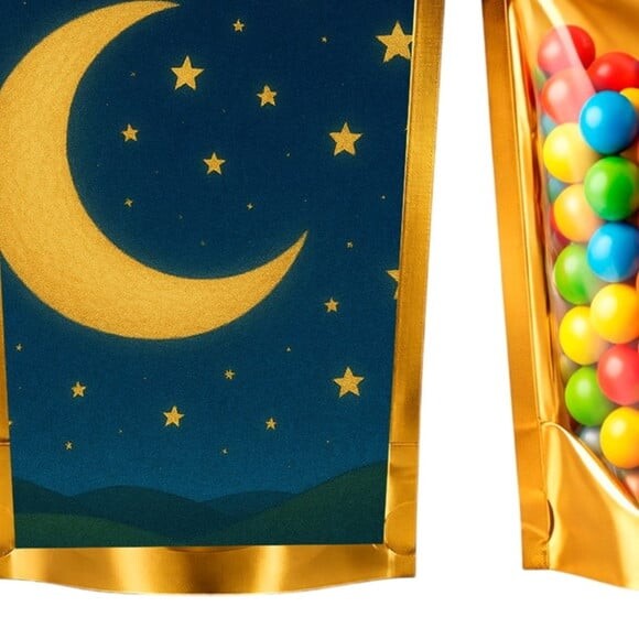 Saco Festa Metalizado Dourado 13x20 Lua e Estrelas