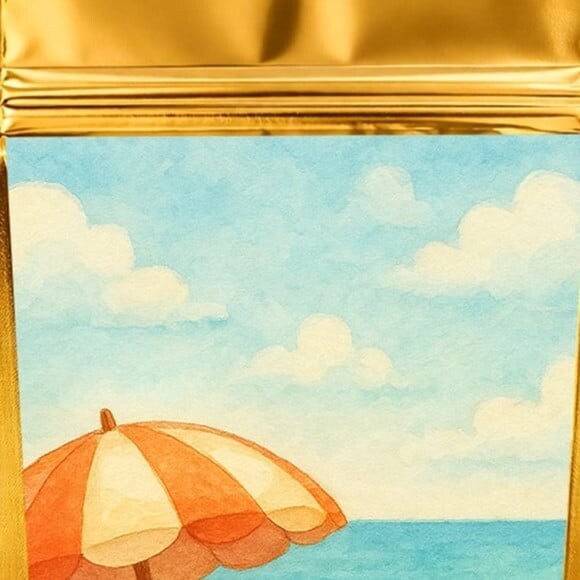 Saco Festa Metalizado Dourado 13x20 Mar e Praia Aquarela