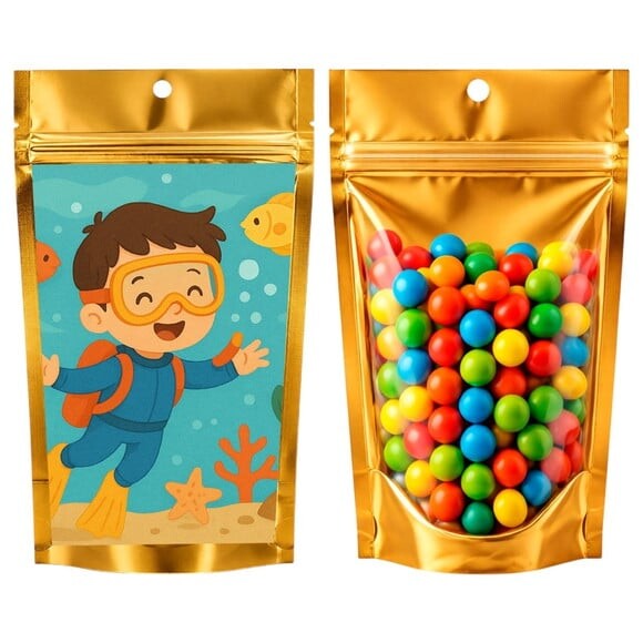 Saco Festa Metalizado Dourado 13x20 Menino Mergulhador