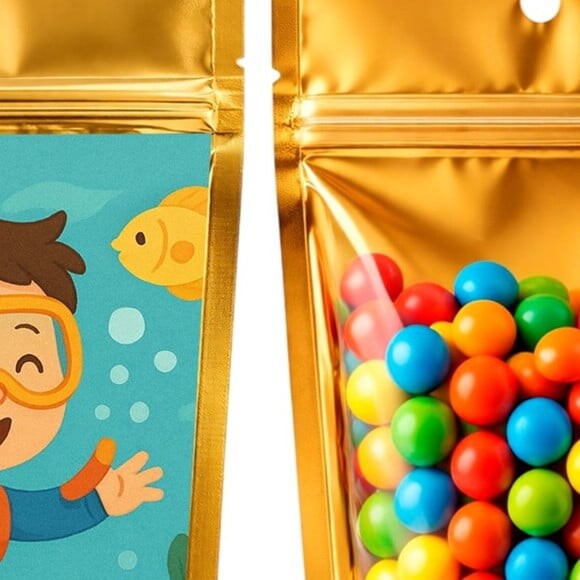 Saco Festa Metalizado Dourado 13x20 Menino Mergulhador