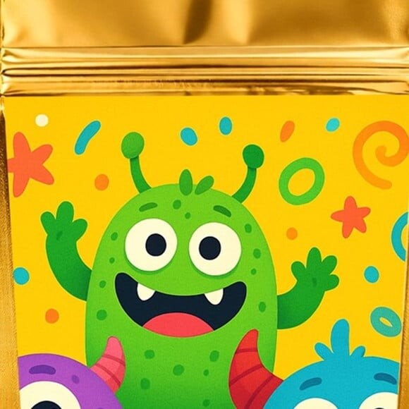 Saco Festa Metalizado Dourado 13x20 Monstrinhos