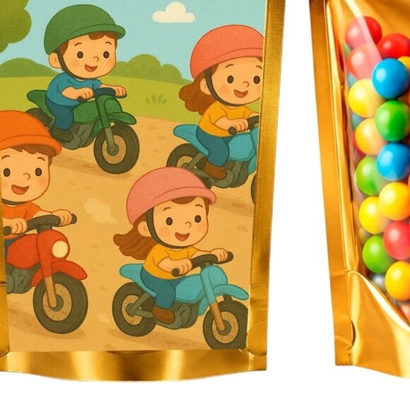 Saco Festa Metalizado Dourado 13x20 Motocicletas Kids