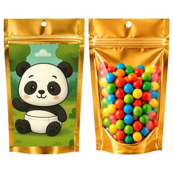 Saco Festa Metalizado Dourado 13x20 Panda Baby