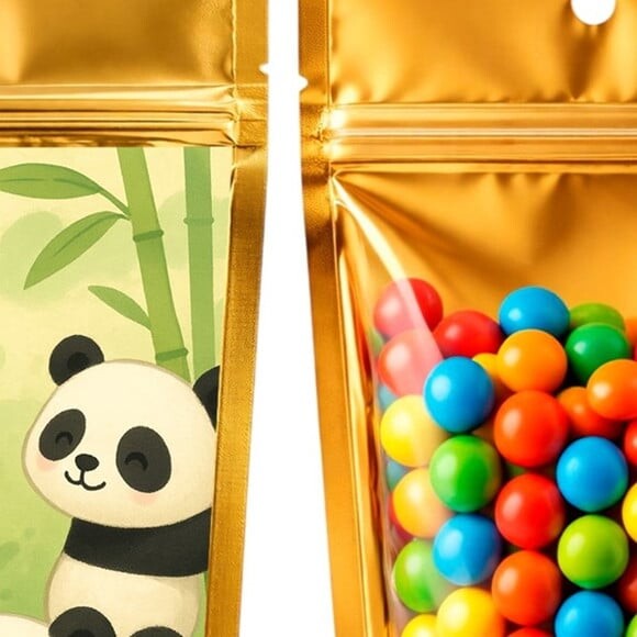 Saco Festa Metalizado Dourado 13x20 Pandinhas
