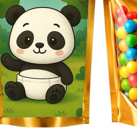 Saco Festa Metalizado Dourado 13x20 Panda Baby