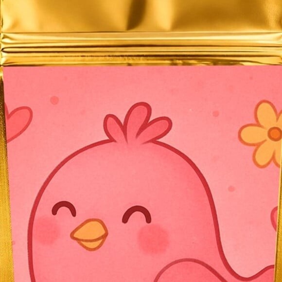 Saco Festa Metalizado Dourado 13x20 Passarinho Rosa