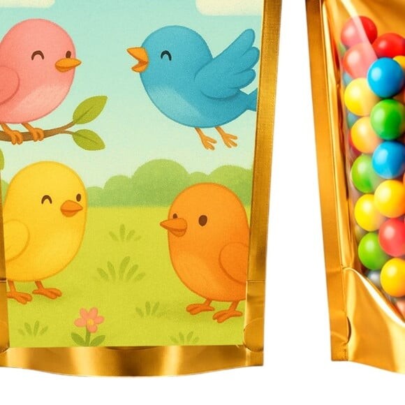 Saco Festa Metalizado Dourado 13x20 Passarinhos