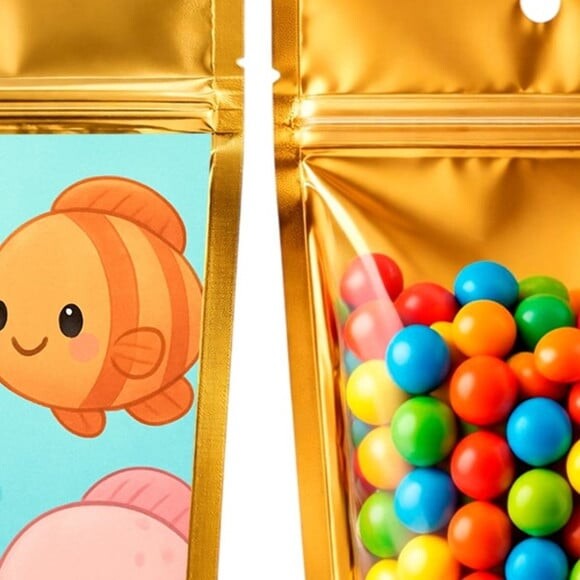Saco Festa Metalizado Dourado 13x20 Peixinhos Baby