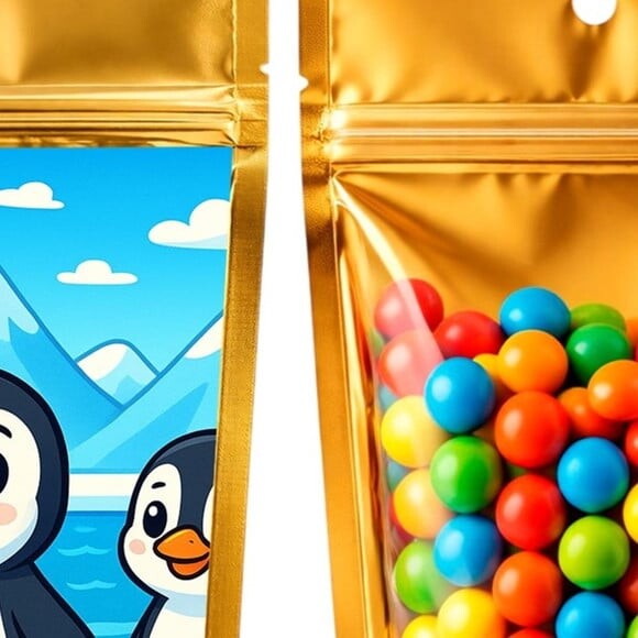 Saco Festa Metalizado Dourado 13x20 Pinguins