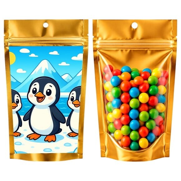 Saco Festa Metalizado Dourado 13x20 Pinguins