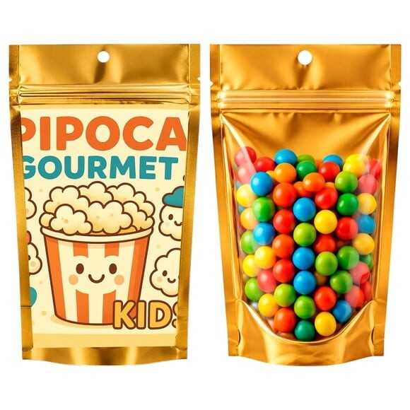 Saco Festa Metalizado Dourado 13x20 Pipoca Gourmet Kids