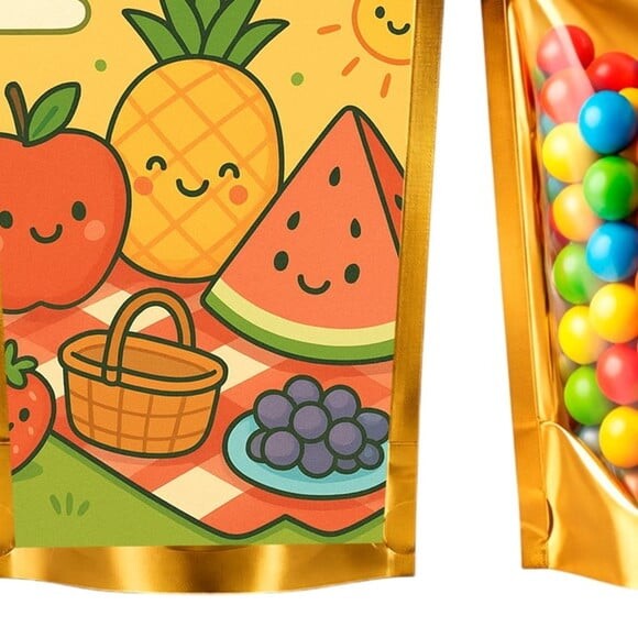 Saco Festa Metalizado Dourado 13x20 Piquenique das Frutas