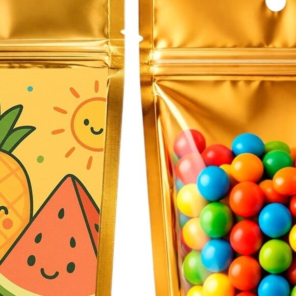 Saco Festa Metalizado Dourado 13x20 Piquenique das Frutas