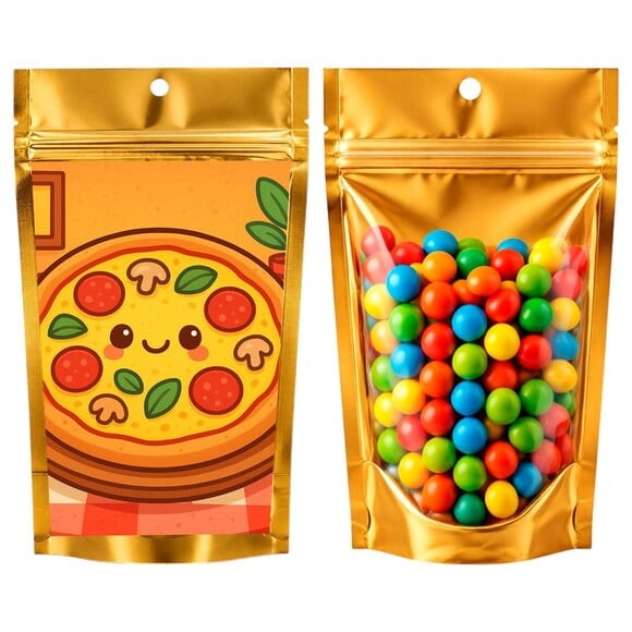Saco Festa Metalizado Dourado 13x20 Pizza Divertida