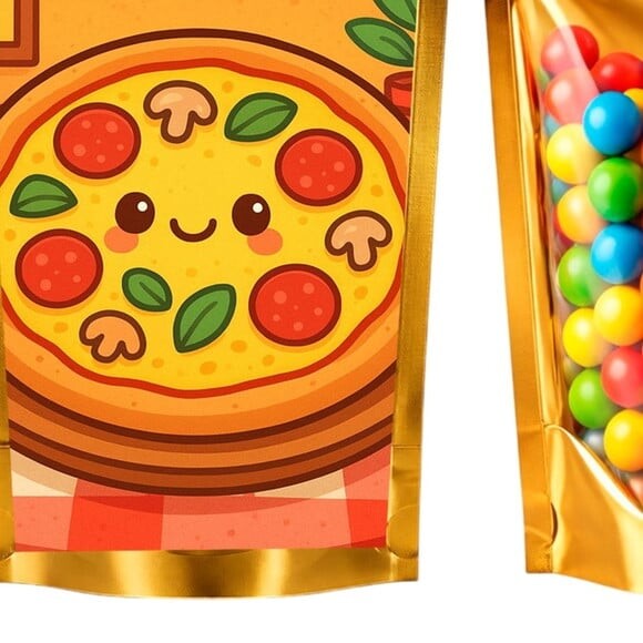 Saco Festa Metalizado Dourado 13x20 Pizza Divertida
