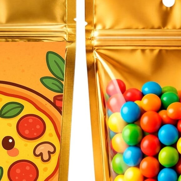 Saco Festa Metalizado Dourado 13x20 Pizza Divertida