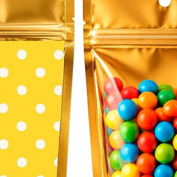 Saco Festa Metalizado Dourado 13x20 Poá Amarelo