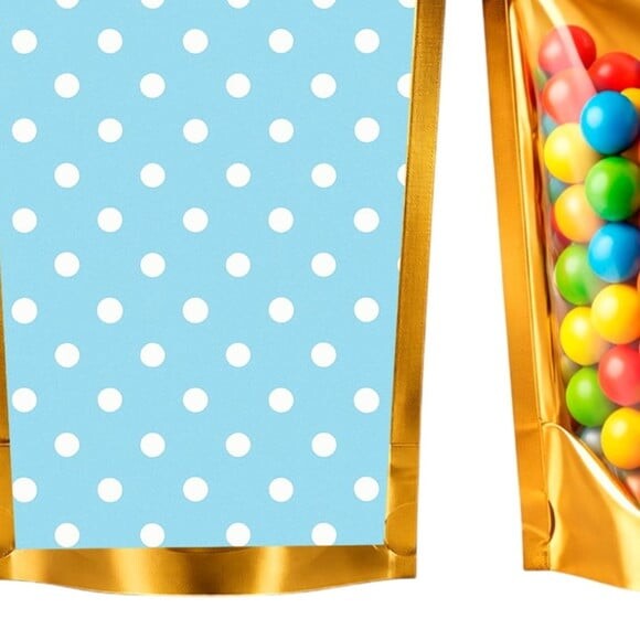 Saco Festa Metalizado Dourado 13x20 Poá Azul Bebê