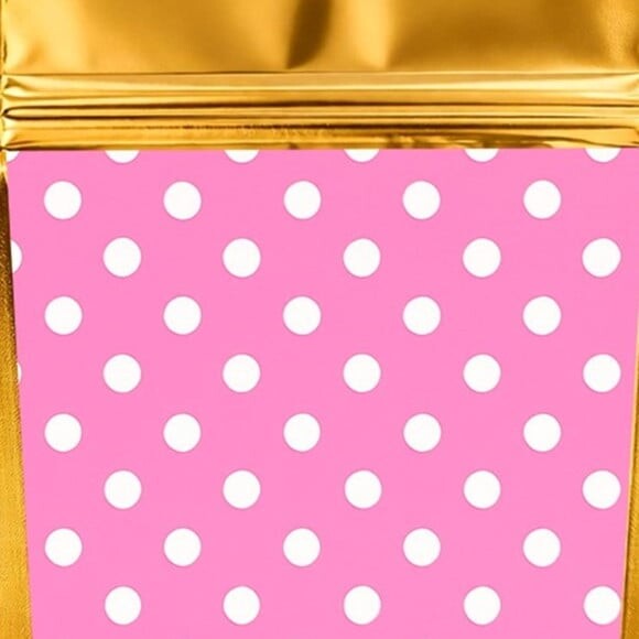 Saco Festa Metalizado Dourado 13x20 Poá Rosa Pink