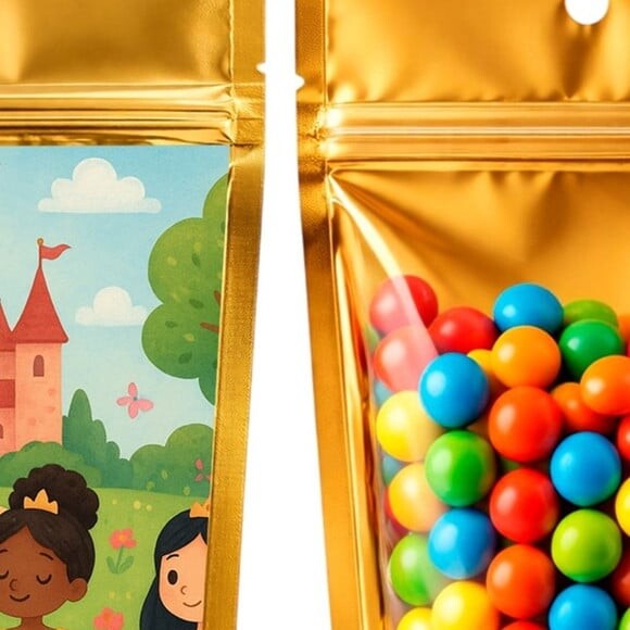 Saco Festa Metalizado Dourado 13x20 Princesas Encantadas