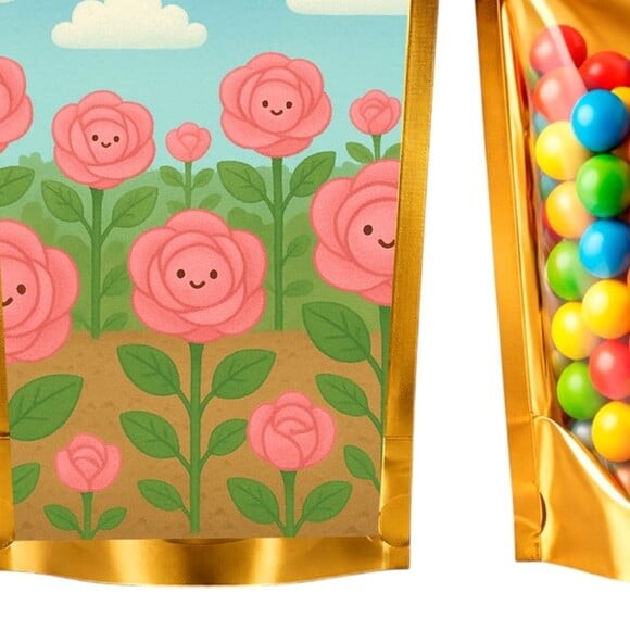 Saco Festa Metalizado Dourado 13x20 Rosas Fofas