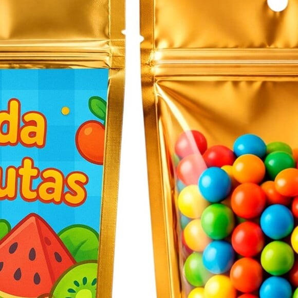 Saco Festa Metalizado Dourado 13x20 Salada de Frutas