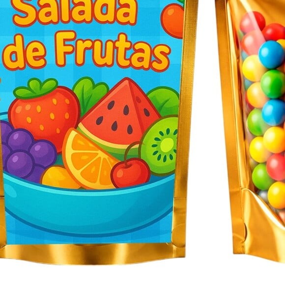 Saco Festa Metalizado Dourado 13x20 Salada de Frutas