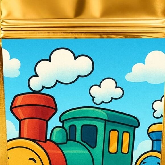 Saco Festa Metalizado Dourado 13x20 Trens Antigos