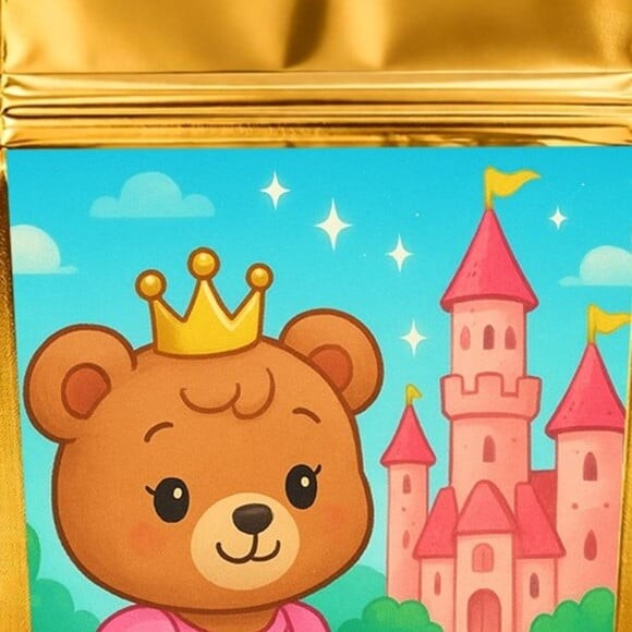 Saco Festa Metalizado Dourado 13x20 Ursinha Princesa