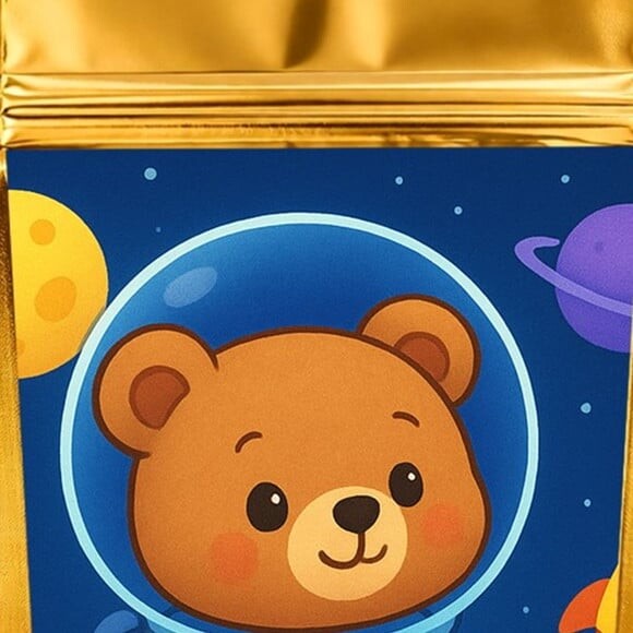 Saco Festa Metalizado Dourado 13x20 Ursinho Astronauta