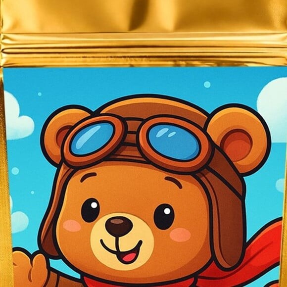 Saco Festa Metalizado Dourado 13x20 Ursinho Aviador