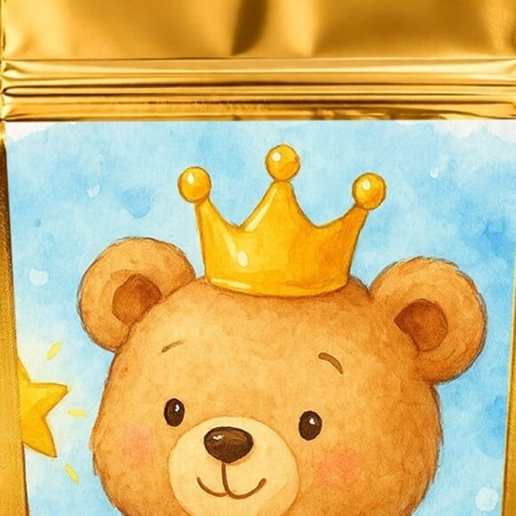 Saco Festa Metalizado Dourado 13x20 Ursinho Príncipe