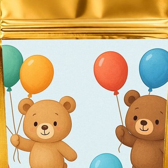Saco Festa Metalizado Dourado 13x20 Ursinhos com Balões
