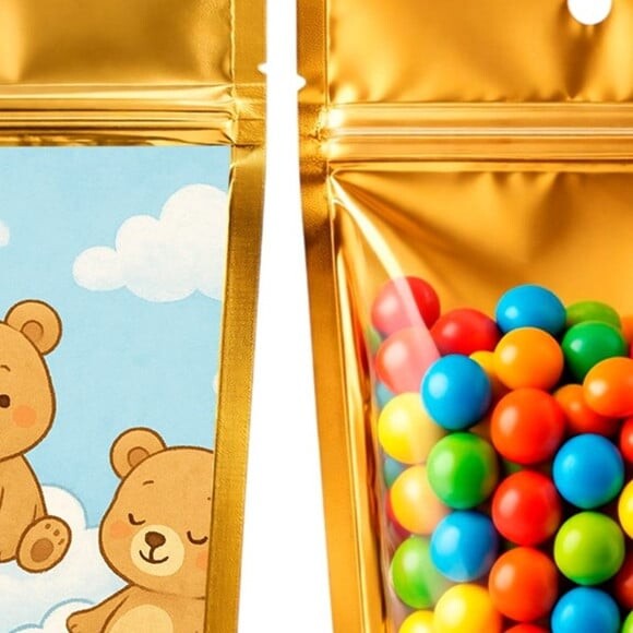 Saco Festa Metalizado Dourado 13x20 Ursinhos na Nuvem