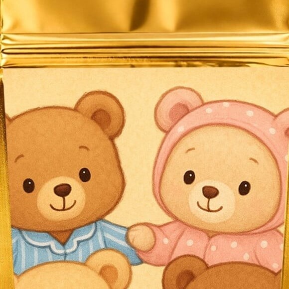 Saco Festa Metalizado Dourado 13x20 Ursinhos de Pijama