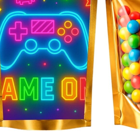 Saco Festa Metalizado Dourado 13x20 Video Game Neon