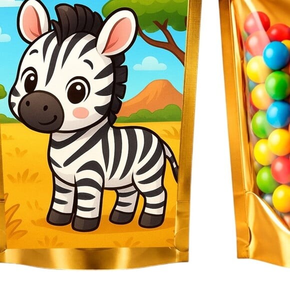 Saco Festa Metalizado Dourado 13x20 Zebra Baby