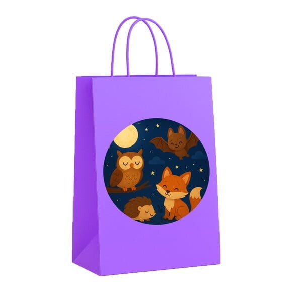 Sacola de Papel Personalizada Infantil Animais Noturnos