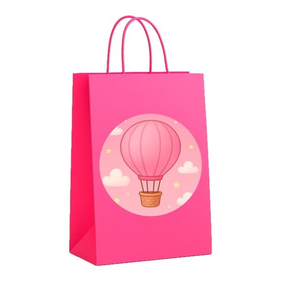 Sacola de Papel Personalizada Infantil Balão de Ar Rosa