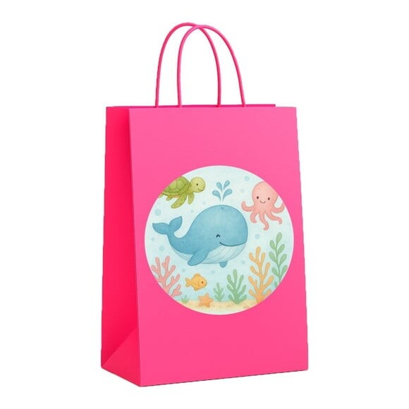 Sacola de Papel Personalizada Infantil Baleia Aquarela