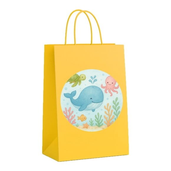 Sacola de Papel Personalizada Infantil Baleia Aquarela