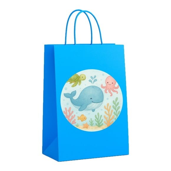 Sacola de Papel Personalizada Infantil Baleia Aquarela