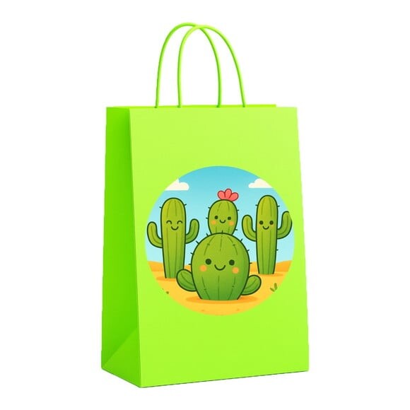 Sacola de Papel Personalizada Infantil Cactos Fofos