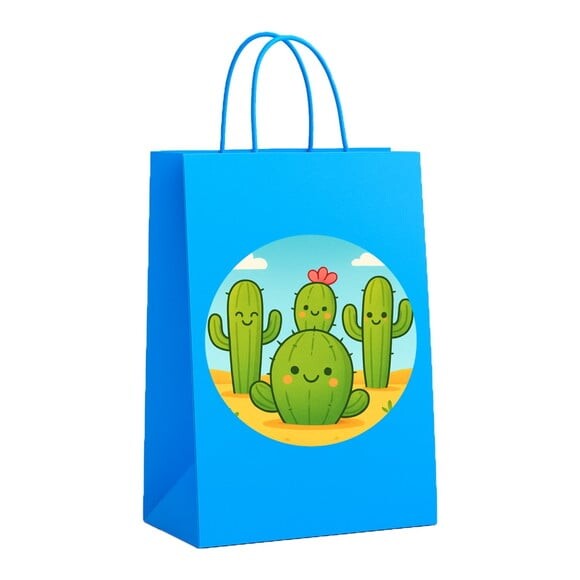 Sacola de Papel Personalizada Infantil Cactos Fofos