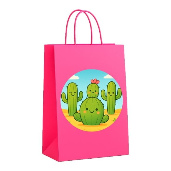Sacola de Papel Personalizada Infantil Cactos Fofos