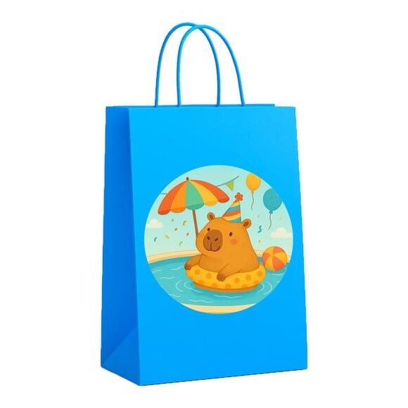 Sacola de Papel Personalizada Infantil Capivara Pool Party