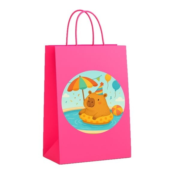 Sacola de Papel Personalizada Infantil Capivara Pool Party